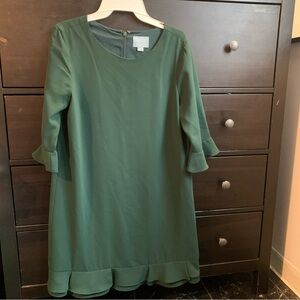 Cece dark forest green medium women’s dress ruffled cuff/hem fully lined zip up
